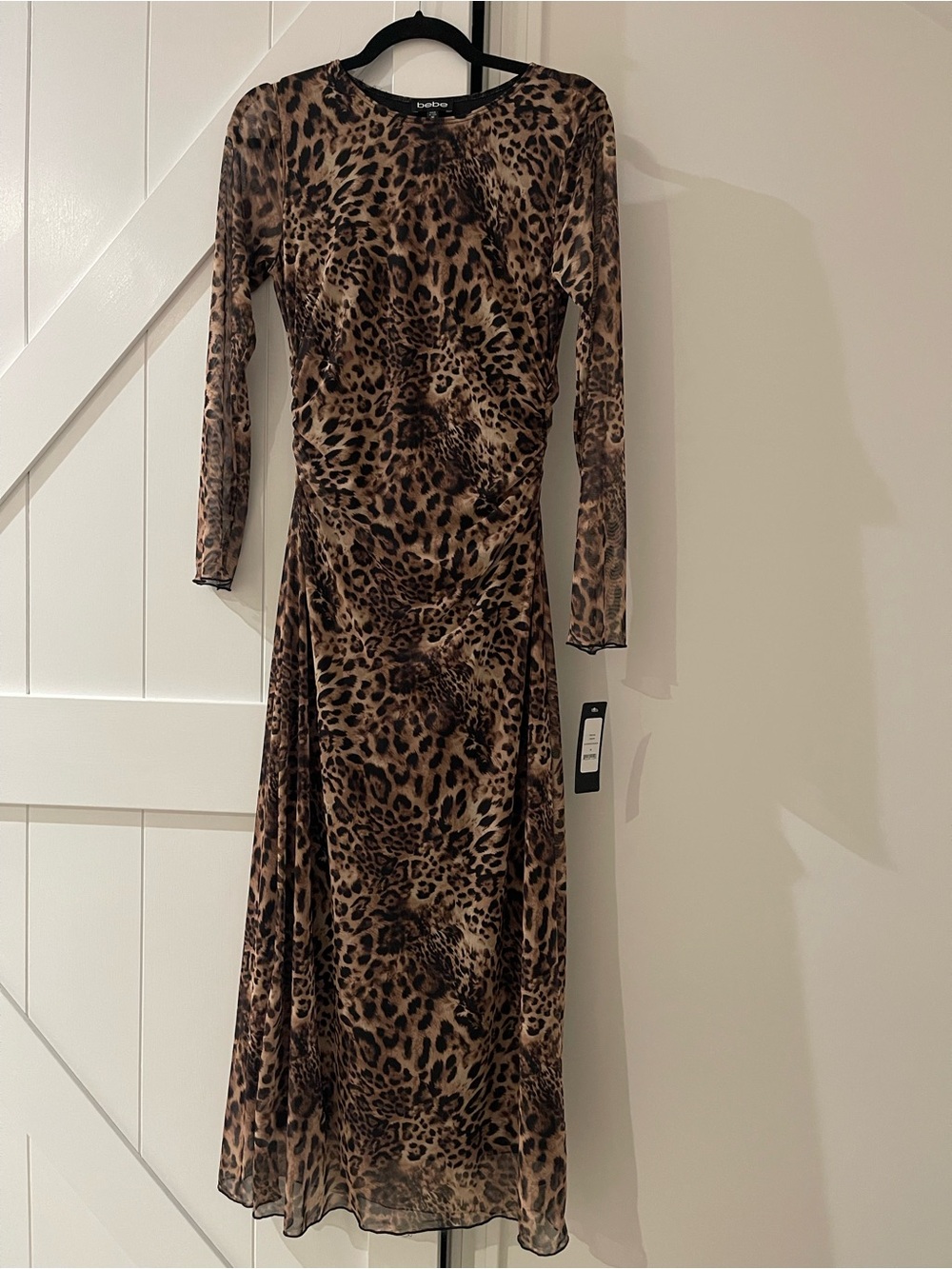 bebe Long-Sleeve Leopard Print Maxi Dress - Brown/Black - Picture 2 of 4